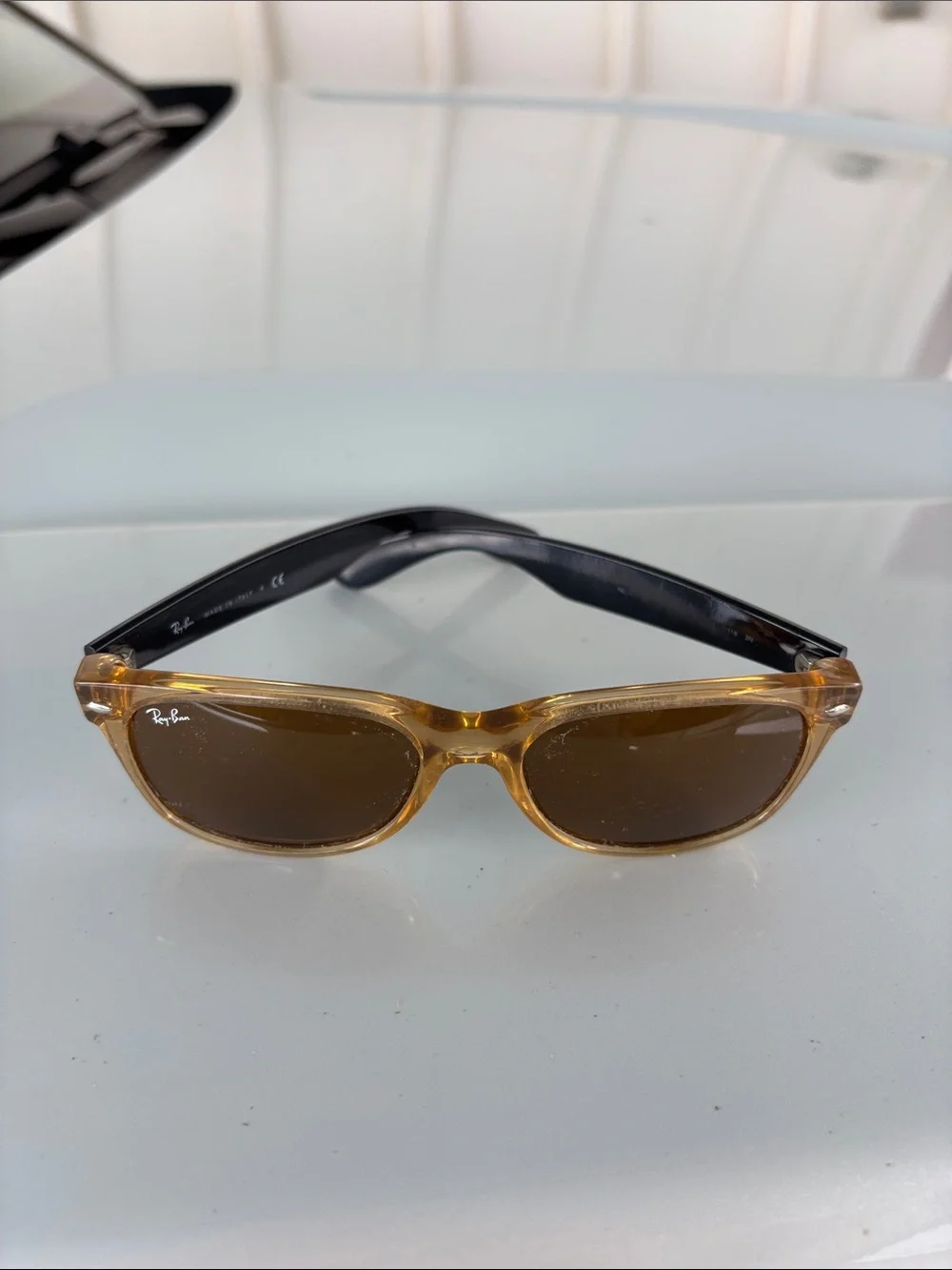 Ray-Ban Amber Translucent Wayfarer Sunglasses with Brown Lenses